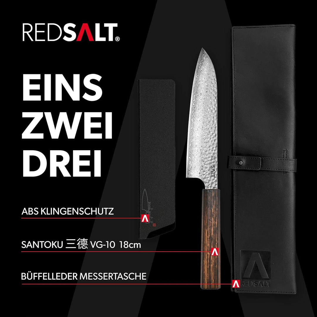 REDSALT® Professional Series SANTOKU 三德 18cm Damaststahl Chefmesser handgefertigt in Japan | Profi K
