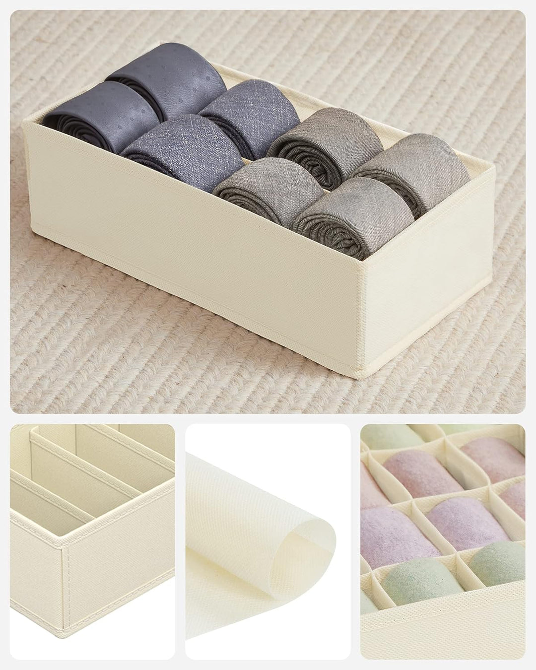 SONGMICS Unterwäsche-Organizer 4er Set, Schubladen-Organizer, faltbar, Ordnungssystem Kleiderschrank