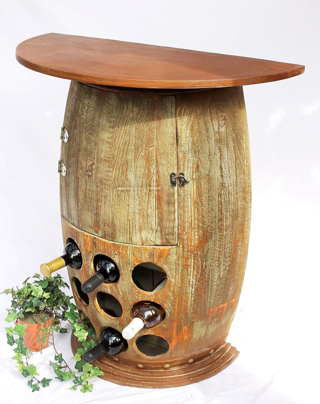 DanDiBo Wandtisch Weinfass Weinregal halbrund 1500 Bar Flaschenständer 85cm Weinfass Holzfass Schran