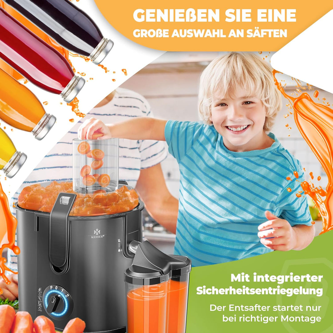 KESSER® Entsafter für Obst und Gemüse aus Edelstahl 1100W grosse 85 mm Einfüllöffnung inkl. Reinigun