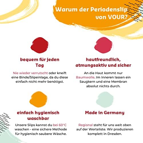 von Ocker und Rot | Periodenslip Tag"Drip Drop" (Bio-Baumwolle) (XL), XL