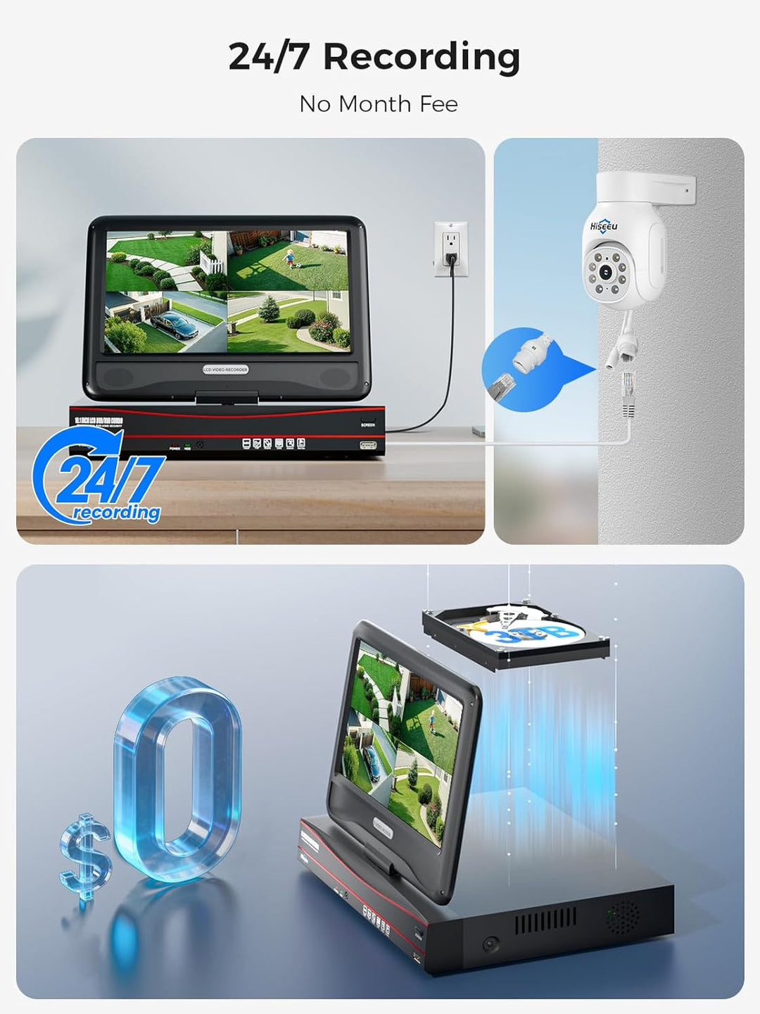 【5MP Auflösung+360°PTZ】 Hiseeu 5MP Überwachungskamera Set Aussen,4X 5MP 360° Überwachung Kamera Auss
