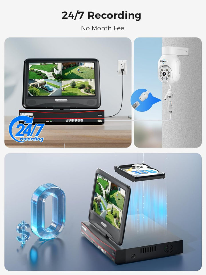 【5MP Auflösung+360°PTZ】 Hiseeu 5MP Überwachungskamera Set Aussen,4X 5MP 360° Überwachung Kamera Auss