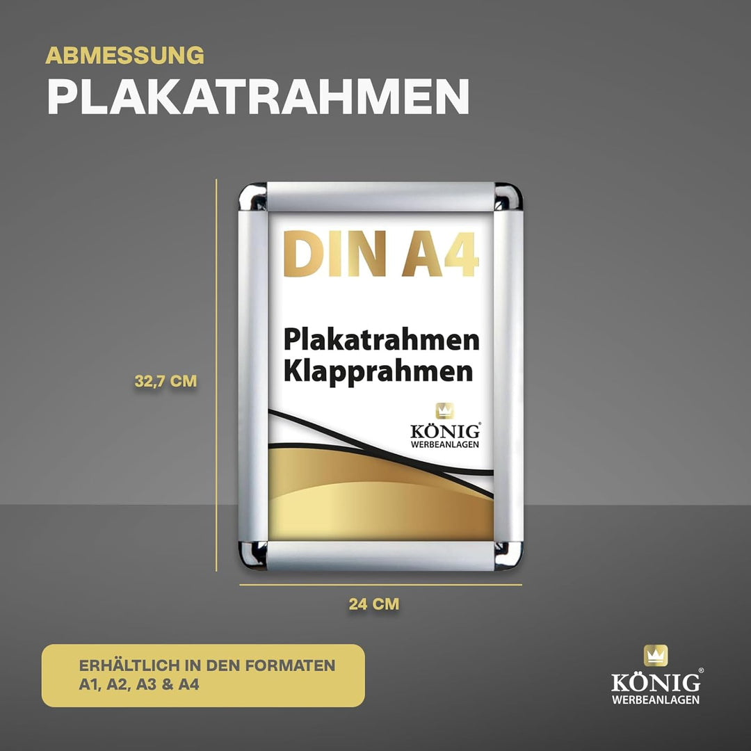 10 Plakatrahmen DIN A4 | abgerundete Ecken | 25mm Alu Profil, Silber | inkl entspiegelter Schutzsche