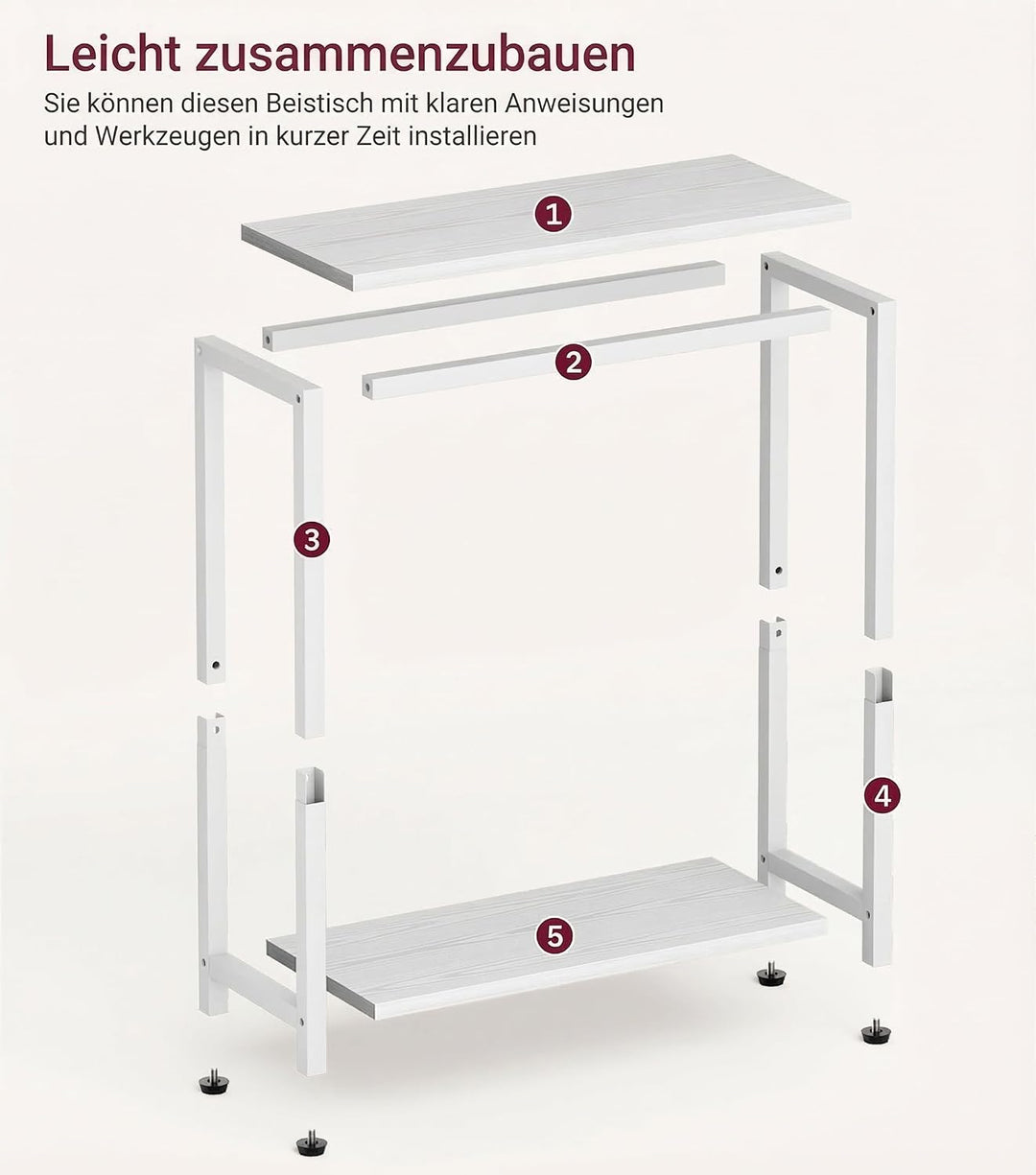 MISSLO Schmale Beistelltisch Couch, Kleiner Tisch mit 2 Ablagen für Klein Räume, Nachttisch Schmal f
