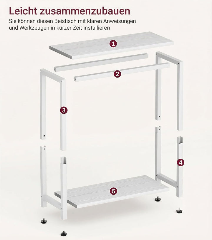 MISSLO Schmale Beistelltisch Couch, Kleiner Tisch mit 2 Ablagen für Klein Räume, Nachttisch Schmal f