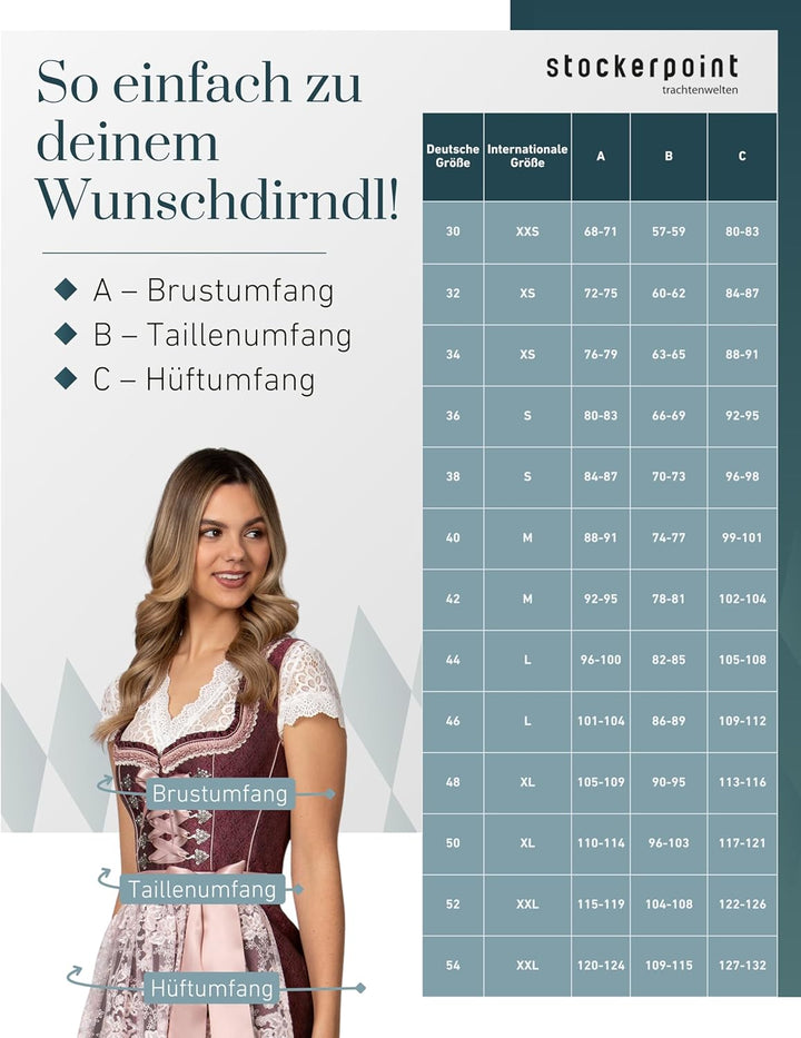 Stockerpoint Damen Dirndl Rosalinde Kleid für besondere Anlässe 30 Bordeaux, 30 Bordeaux
