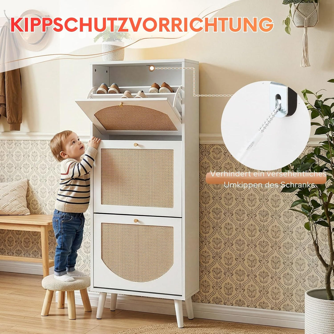 Schuhschrank Schmal, Schuhregal mit 3 Klappen, Schuhkipper mit Verstellbar, Schuhaufbewahrung Holz,