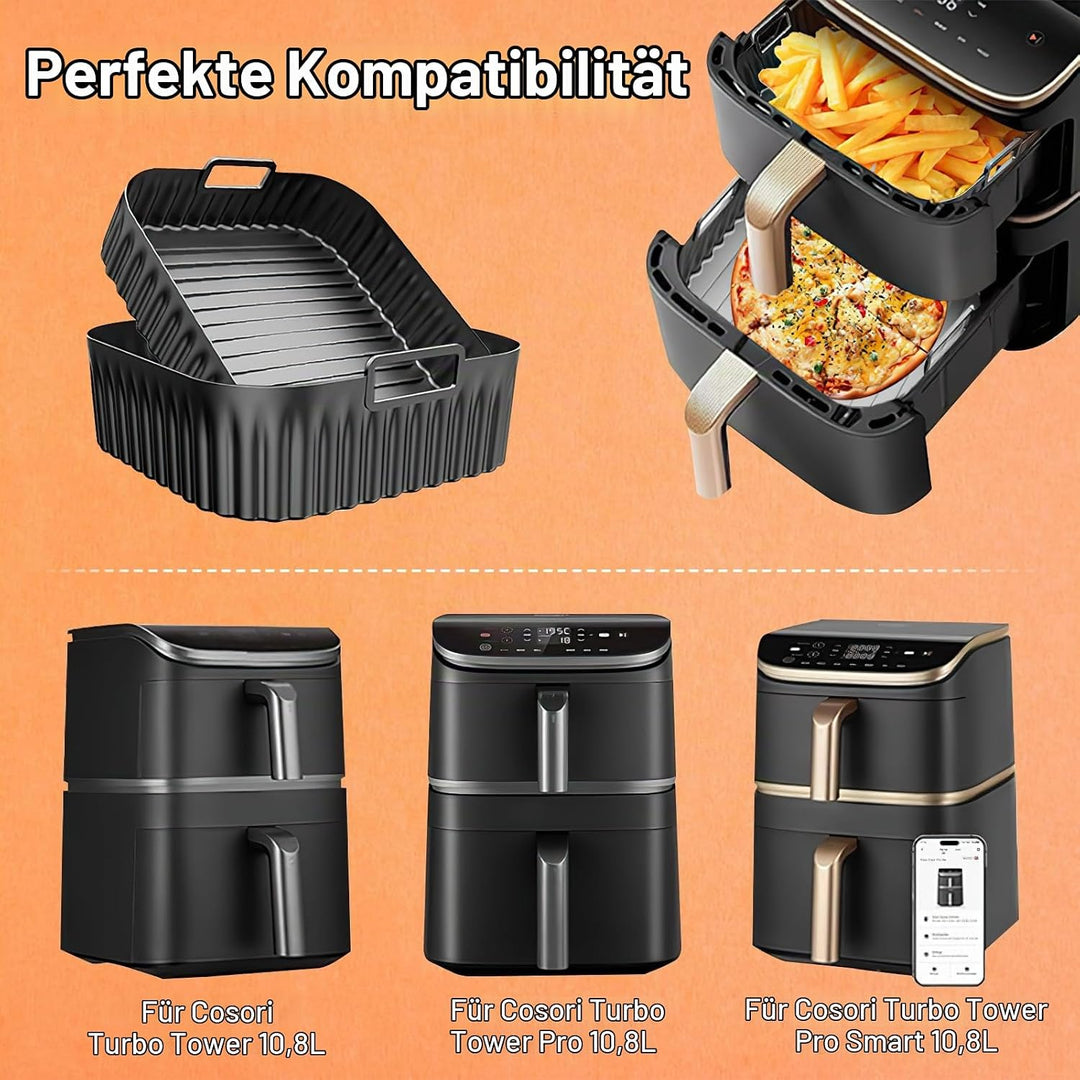 Silikonform Heissluftfritteuse Zubehör für Cosori Turbo Tower/Pro/Smart, Airfryer Zubehör 10,8L Doub