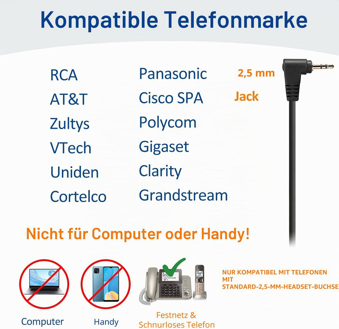 Wantek Telefon Headset Binaural mit Noise Cancelling Mikrofon, Call Center Kopfhörer für Gigaset Pan