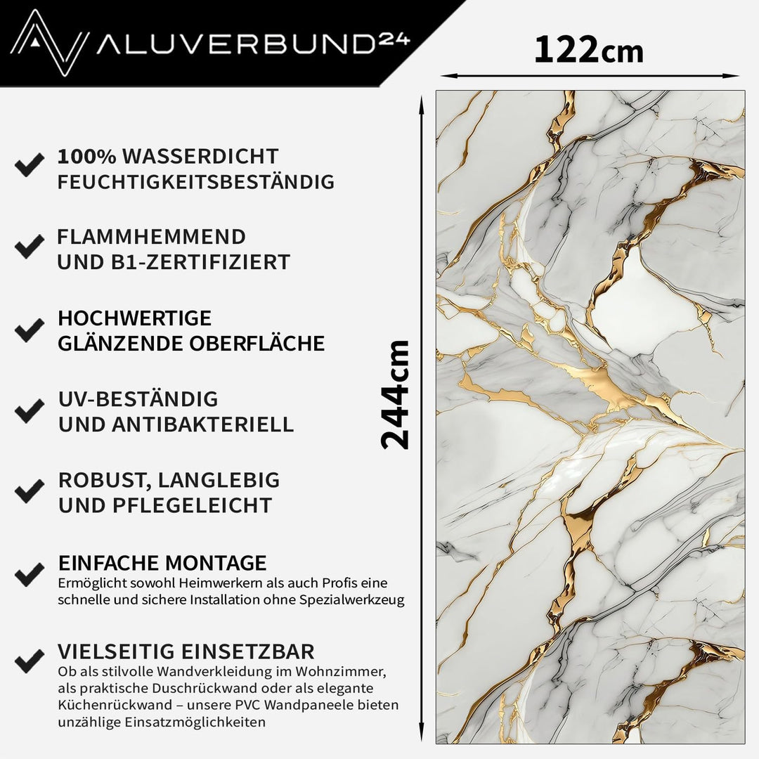 AMON Wandpaneele 122x244cm in Marmor- Granit-Optik (Aurora Gold) ideal als Duschrückwand Badrückwand