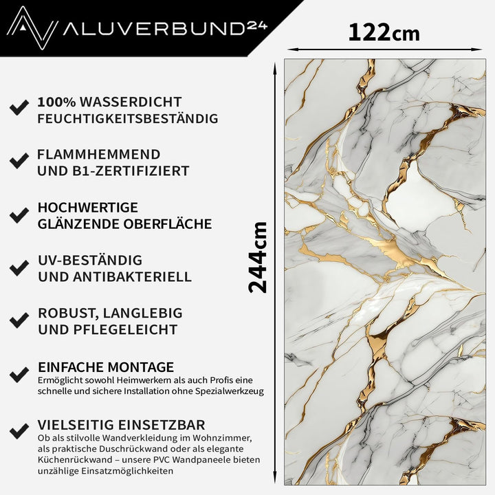 AMON Wandpaneele 122x244cm in Marmor- Granit-Optik (Aurora Gold) ideal als Duschrückwand Badrückwand