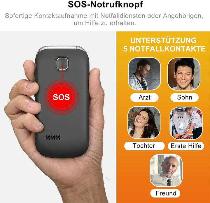 Melefon 4G Flip Handy für ältere Menschen, Telefon mit grosser Taste, lauter Lautstärke, 2,4+1,44 Zo