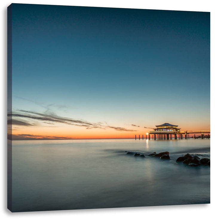 Pixxprint Timmendorfer Strand bei Sonnenuntergang, Format: 70x70 auf Leinwand, 70x70