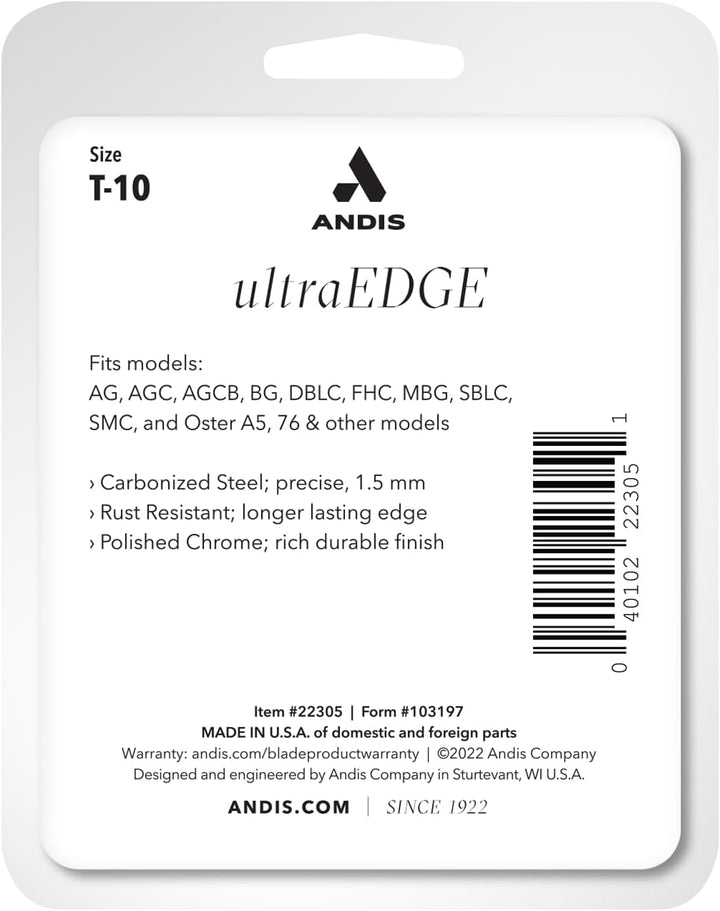 Andis Carbon-Infused Steel UltraEdge Dog Clipper Blade, Size-T-10, 1/6-Inch Cut Length (22305) T-10/