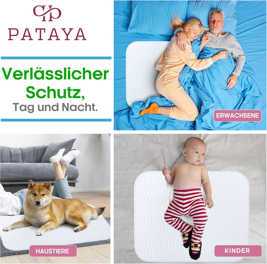 Pataya Inkontinenzunterlage waschbar 50x70 4er - wasserdichte Matratzenschutz Matratzenauflage nässe