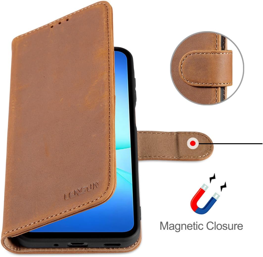 LENSUN Lederhülle für Samsung Galaxy A17 5G, Echtleder Hülle [Kartenfach][RFID Schutz][Echtes Leder]