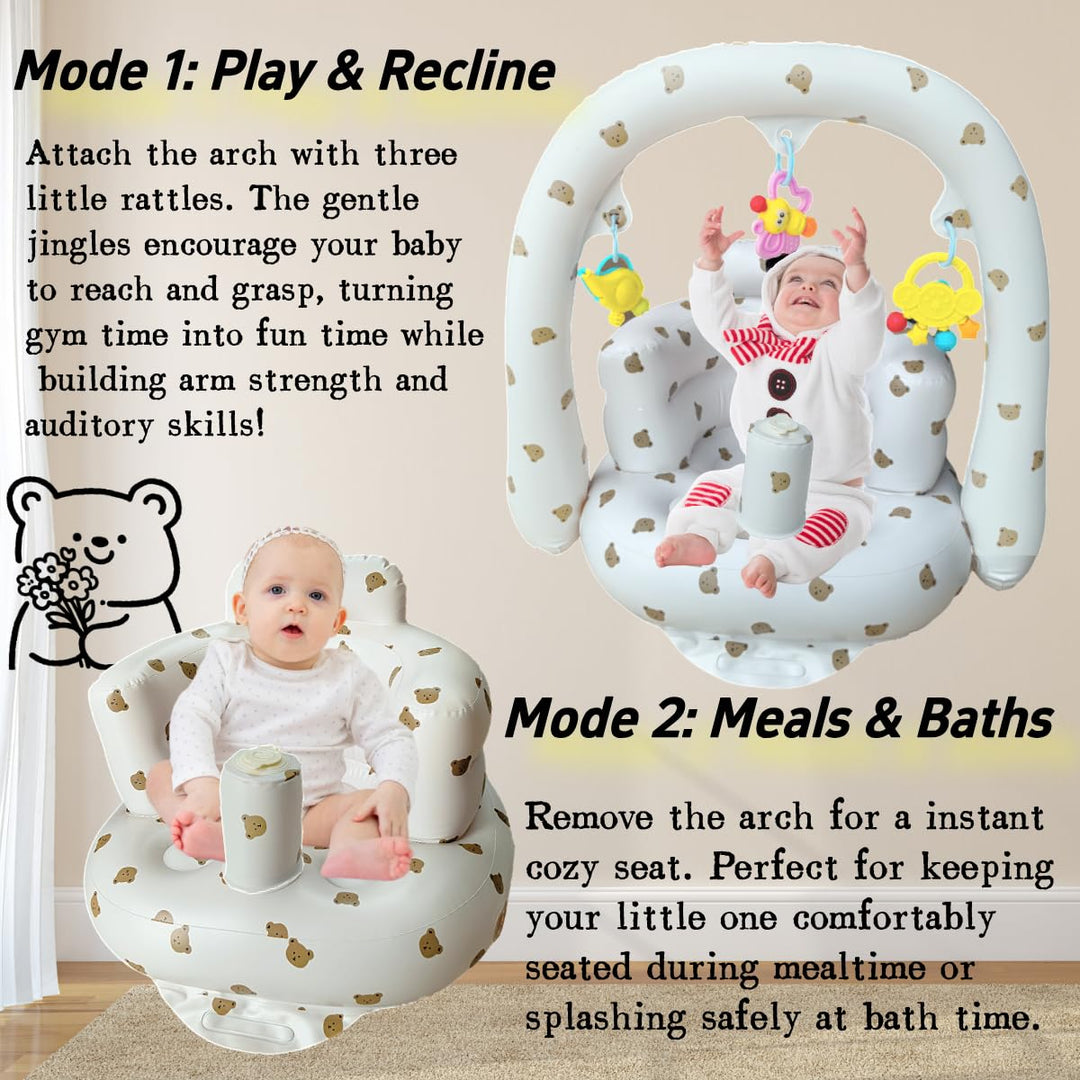Aufblasbarer Babysitz für Babys im Alter von 4–24 Monaten, integrierte Luftpumpe, Rückenstütze für K