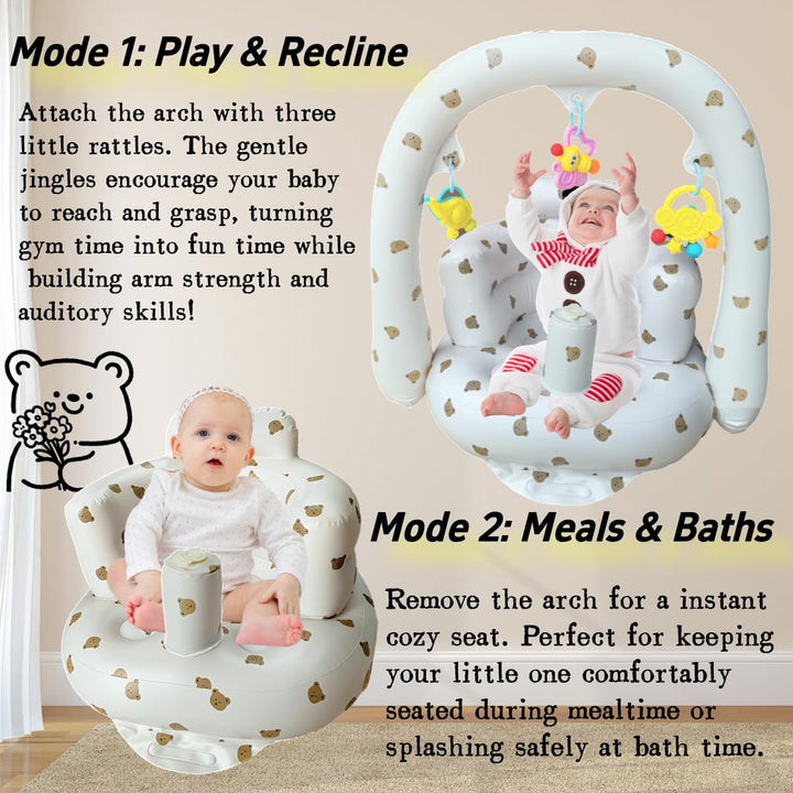 Aufblasbarer Babysitz für Babys im Alter von 4–24 Monaten, integrierte Luftpumpe, Rückenstütze für K