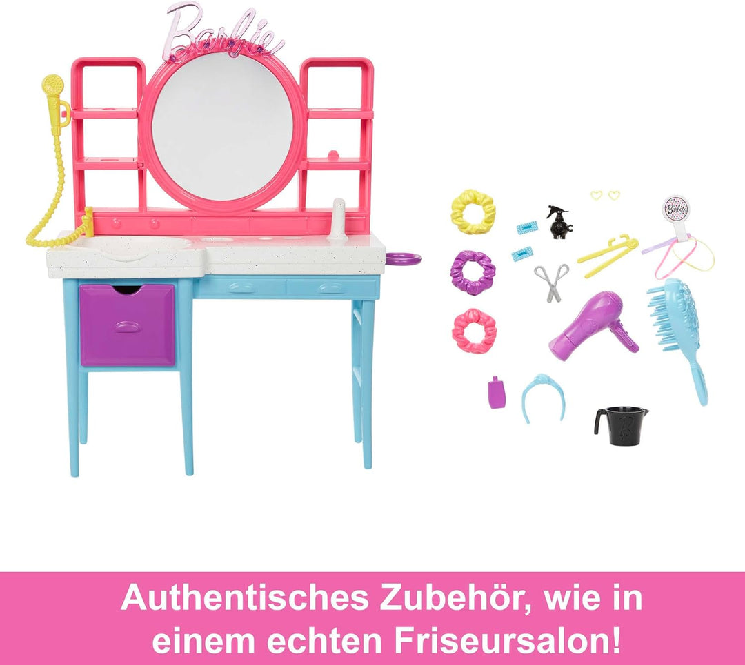 BARBIE Totally Hair Spielset - Puppe, Frisiertisch, 15+ Accessoires, Farbwechseleffekt, für Kinder a