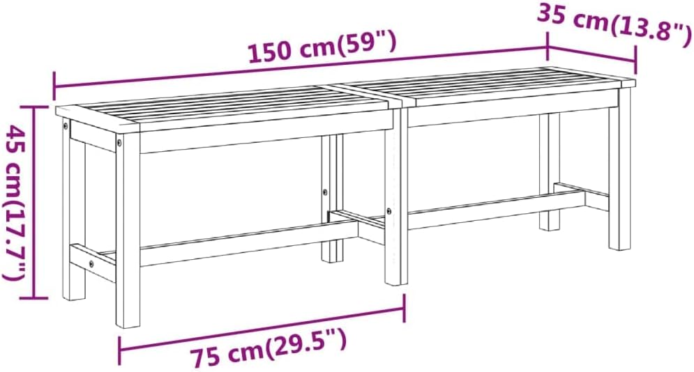 vidaXL Gartenbank 150x35x45 cm Massivholz Akazie 150 x 35 x 45 cm, 150 x 35 x 45 cm
