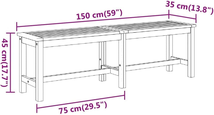 vidaXL Gartenbank 150x35x45 cm Massivholz Akazie 150 x 35 x 45 cm, 150 x 35 x 45 cm
