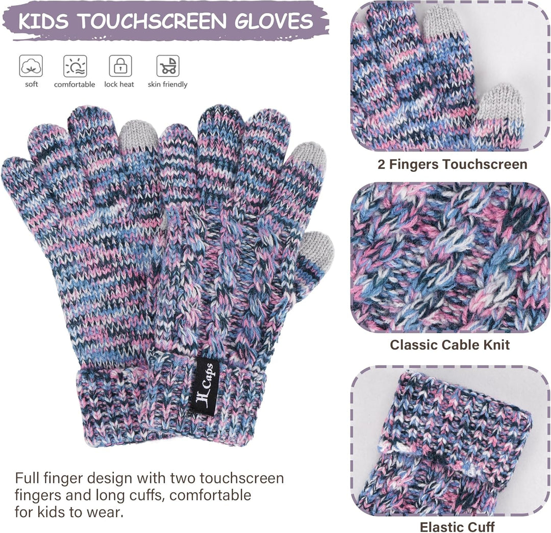 ZASFOU Kinder Mütze Loop Schal Touchscreen Handschuhe Set 3-6-12 Jahre Thermo Wintermütze Schlauchsc