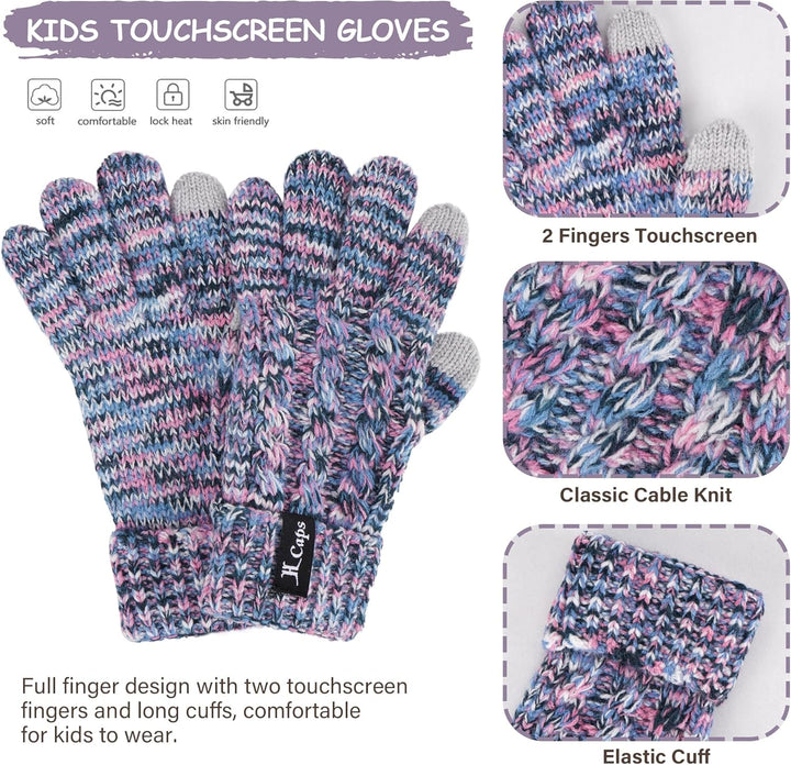 ZASFOU Kinder Mütze Loop Schal Touchscreen Handschuhe Set 3-6-12 Jahre Thermo Wintermütze Schlauchsc