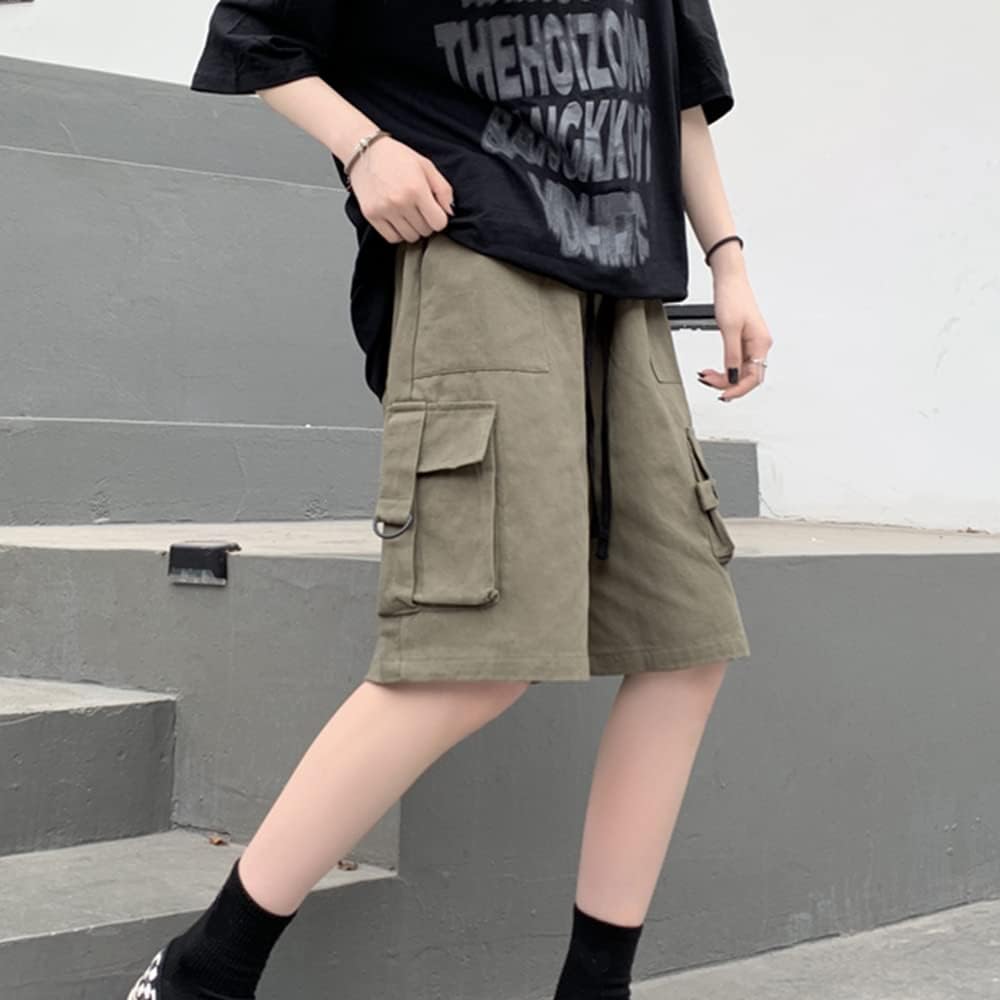 Kurze Hose Damen Knielang Bermuda Cargo Shorts Sommer Loose Fit Casual Harajuku L Army Green, L Army