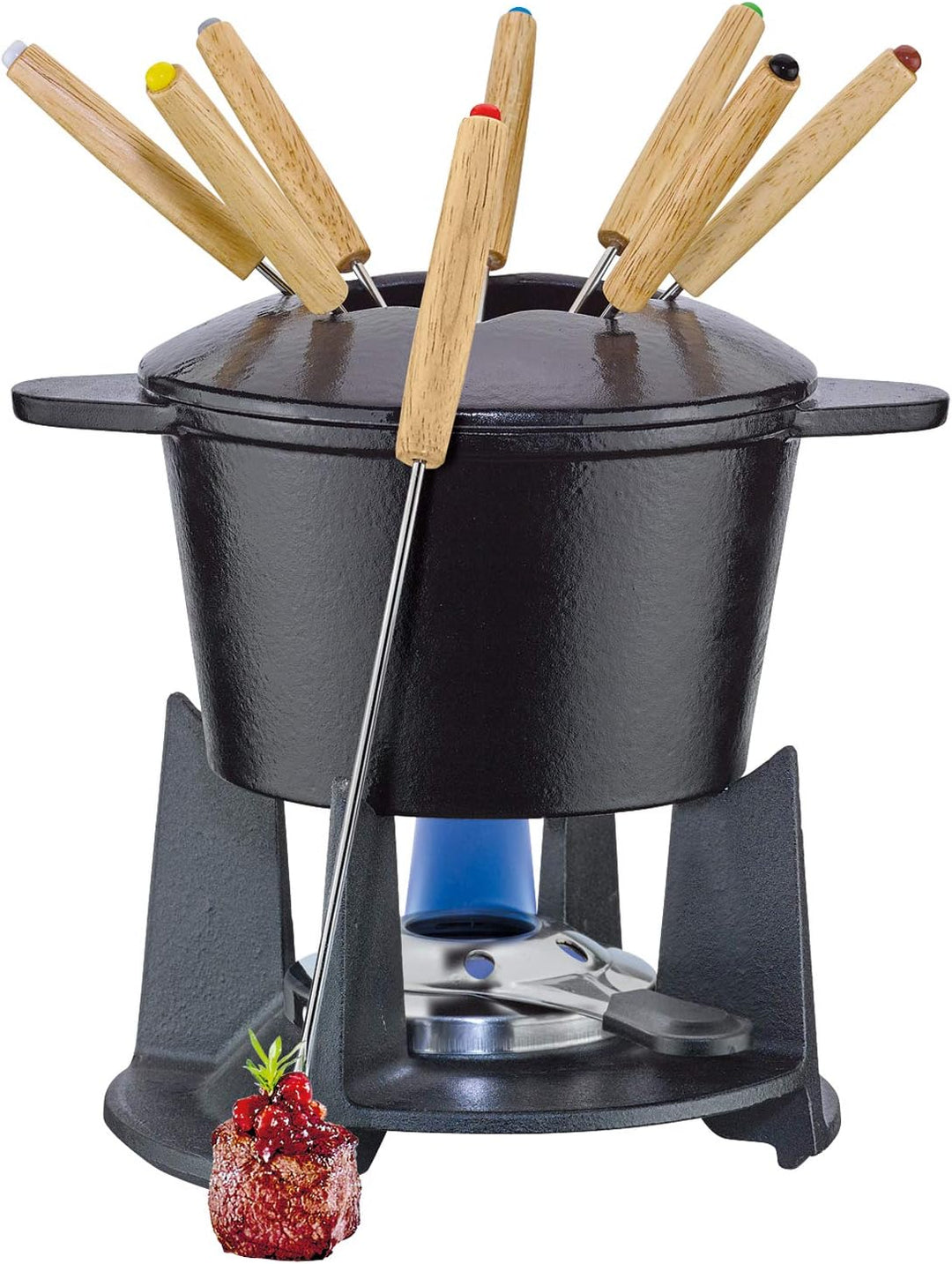 Gusseisen Fondue-Set GRENOBLE schwarz, Ø 15,5 cm mit 8 Fonduegabeln