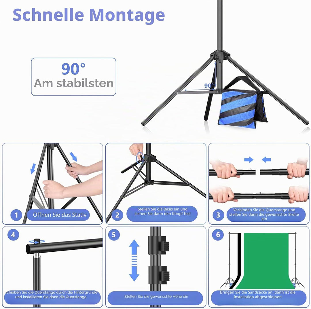 EMART Fotostudio Hintergrund Ständer Set mit Stoff, Hintergrundsystem 2m×3m mit Foto Hintergrund 1,8