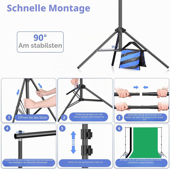 EMART Fotostudio Hintergrund Ständer Set mit Stoff, Hintergrundsystem 2m×3m mit Foto Hintergrund 1,8