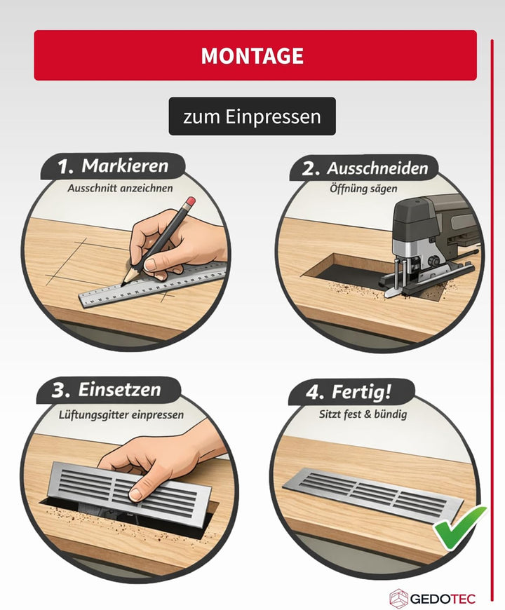 Gedotec Lüftungsgitter rechteckig aus Aluminium - 1 Stück Abluftgitter Edelstahl-finish - Heizungsgi
