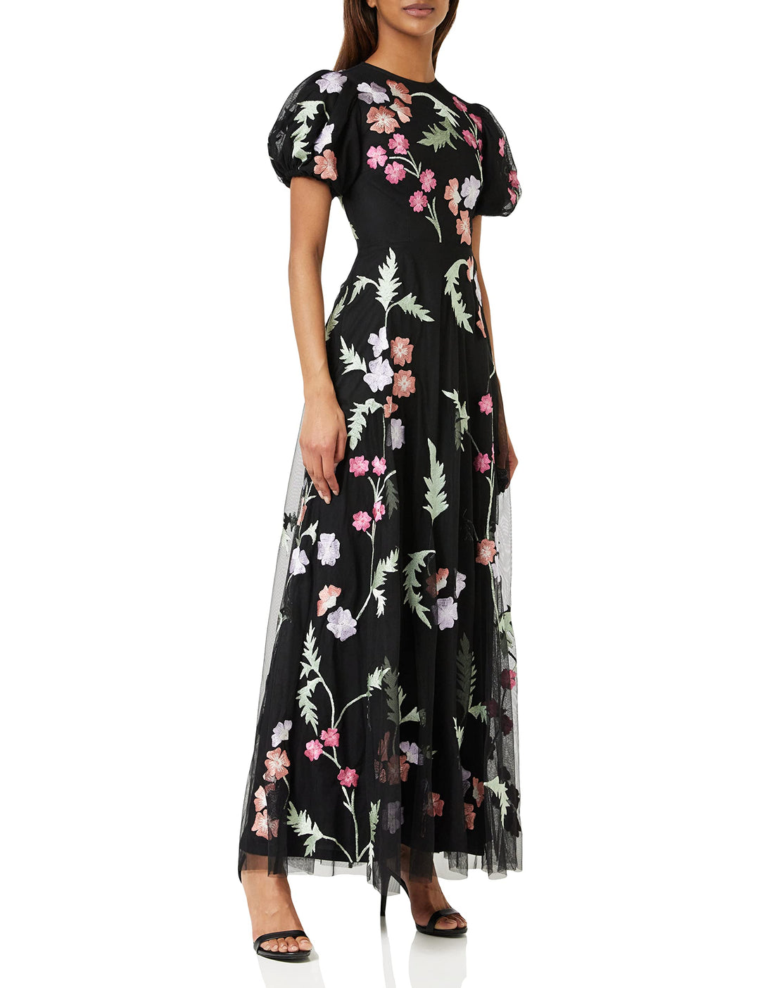 Maya Deluxe Damen Womens Maxi Ladies Floral Embroidered Open Back Puff Sleeves Dress for Wedding Gue