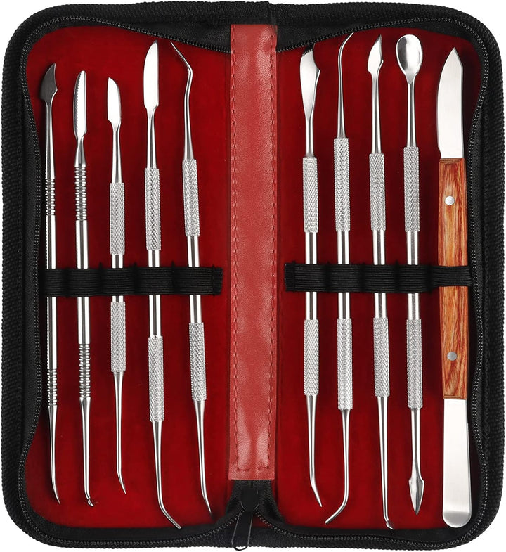 MOPOIN Modellierwerkzeug, 10 Stück Töpferwerkzeug Set Edelstahl Ton Werkzeug mit Tragetasche, Doppel