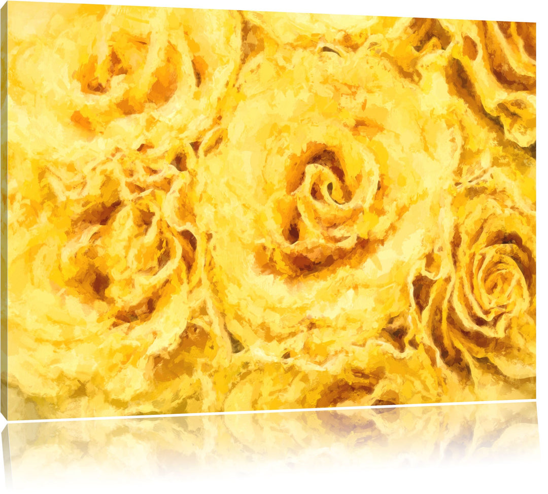 Pixxprint gelbe Rosen als Leinwandbild/Grösse: 100x70 cm/Wandbild/Kunstdruck/fertig bespannt, 100x70