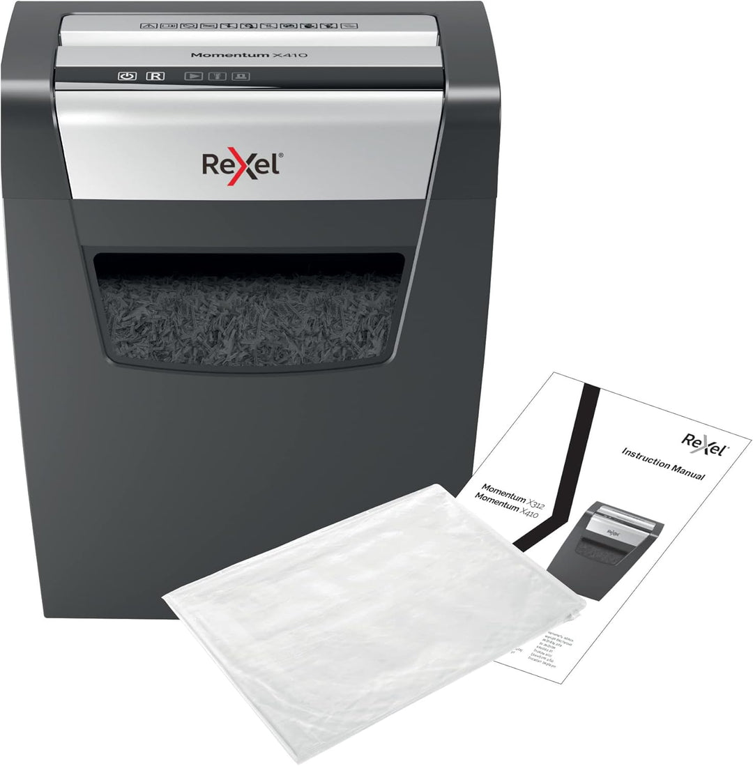 Rexel Aktenvernichter Momentum X410, Partikelschnitt, 11-10 Blatt A4 (70-80 g/m²) Kapazität, Sicherh