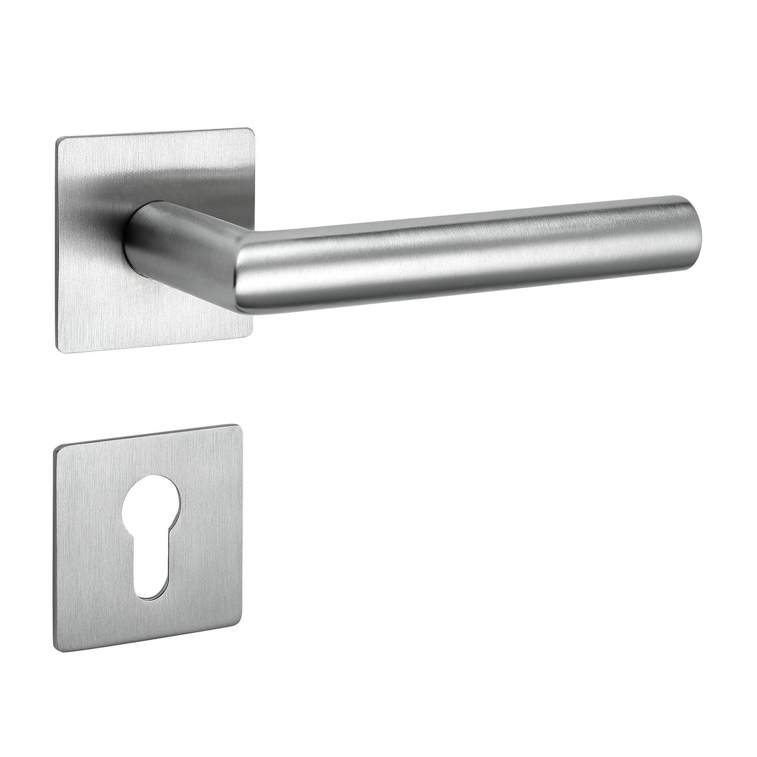 Drückergarnitur New Orleans Q | 3 mm Magnet-Flachrosette | festdrehbare Lagerung | V2A Edelstahl mat