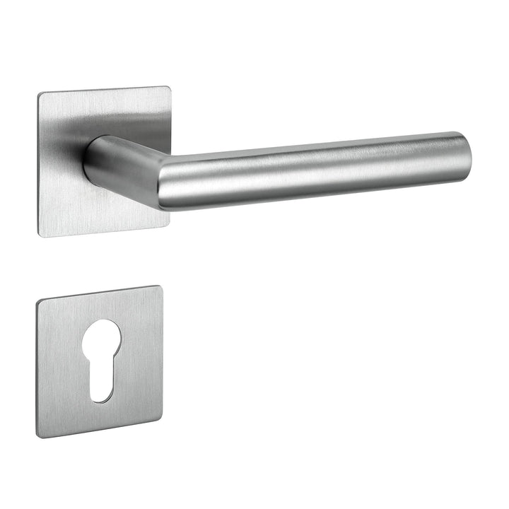 Drückergarnitur New Orleans Q | 3 mm Magnet-Flachrosette | festdrehbare Lagerung | V2A Edelstahl mat