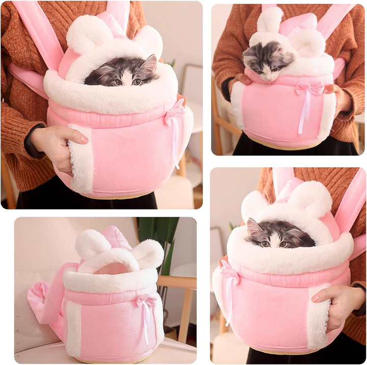 PETCUTE Katzen Tragetasche, Atmungsaktive Haustier-Rucksack mit 2 Taschen, Weicher und Warmer Hausti
