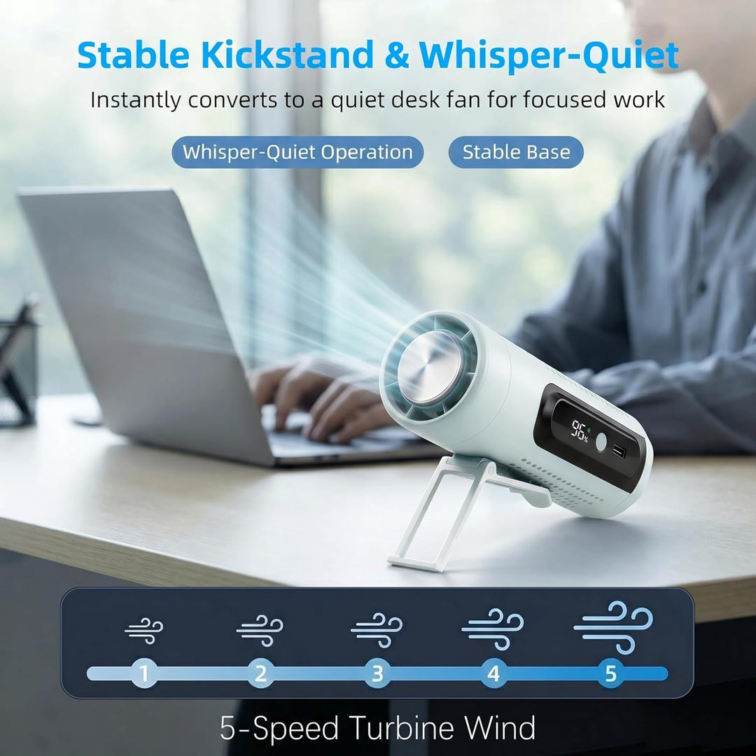 Handventilator mit Kühlpad, 3 in 1 Mini Ventilator Leise Akku USB, 5 Stufen Tragbarer Clip Tischvent