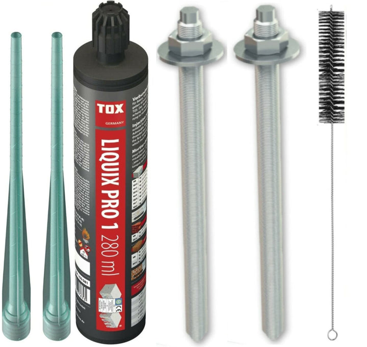 Schwerlastbefestigung SET M20x260mm VERZINKTER STAHL 5.8 - TOX Verbundmörtel Liquix Pro 1 + 2 Gewind