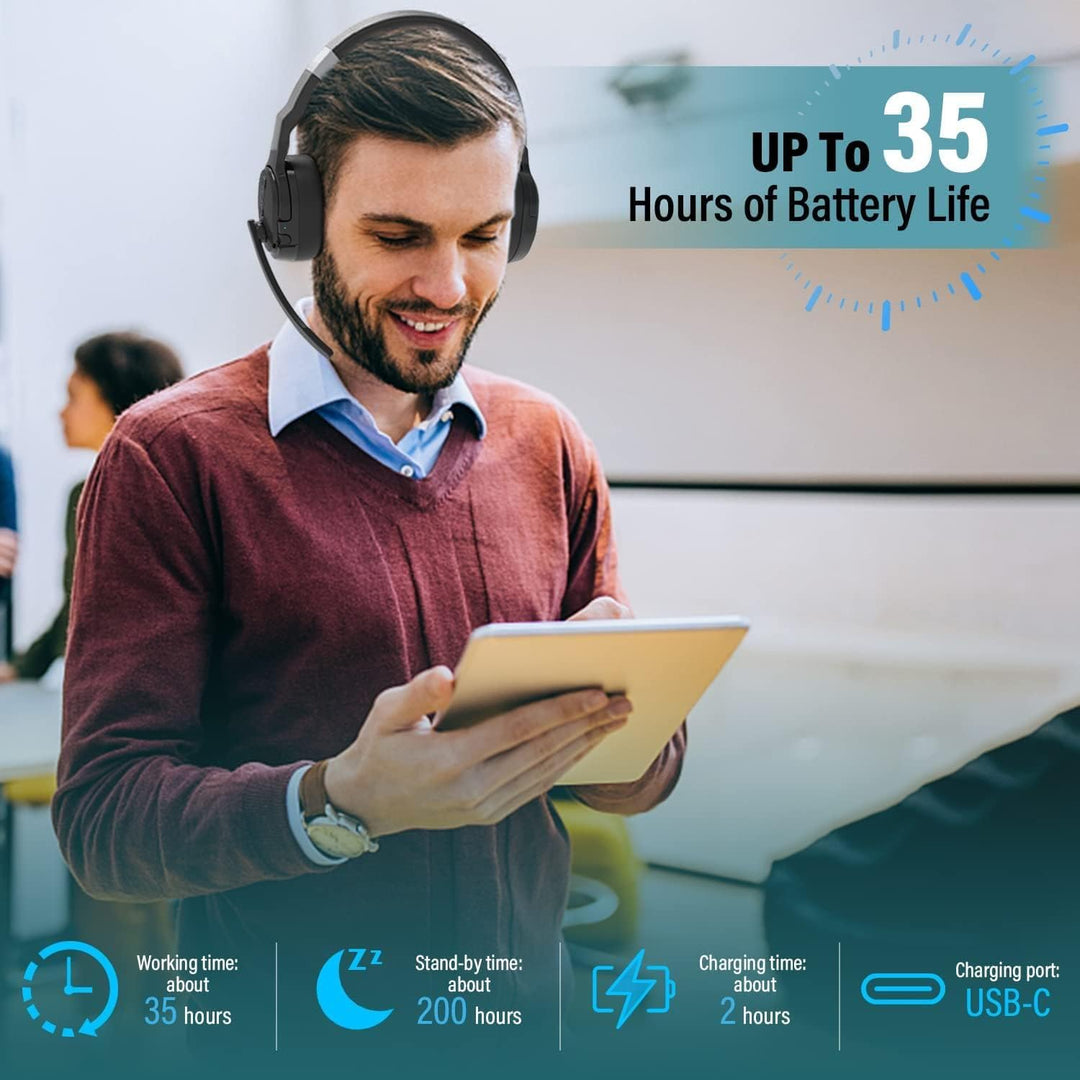 YUANJ Bluetooth Headset mit Mikrofon, Wireless Headset -Mikrofon mit Active Noise Cancelling (ANC),