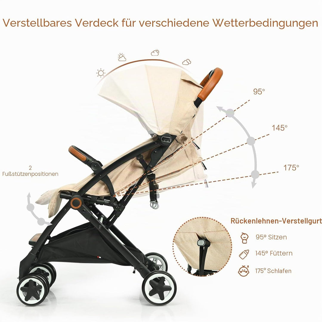 LIFEZEAL Kinderwagen Klappbar, Kinderbuggy mit Liegeposition & verstellbarer Rückenlehne, Reisebuggy