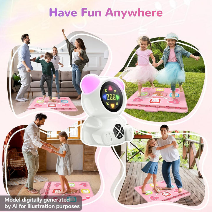 Tanzmatte Kinder, wiederaufladbare leuchtende Tanzmatte mit Bluetooth, 5 Spielmodi & LED-Lichter, We