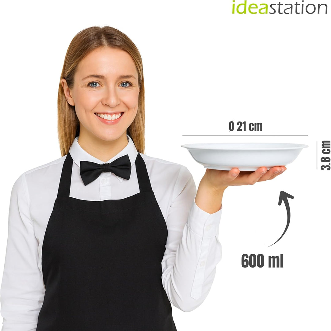 Gastro Plastikteller mehrweg 6 x 21 cm - weiss - bruchsicheres Teller Set, perfekt als Suppenteller