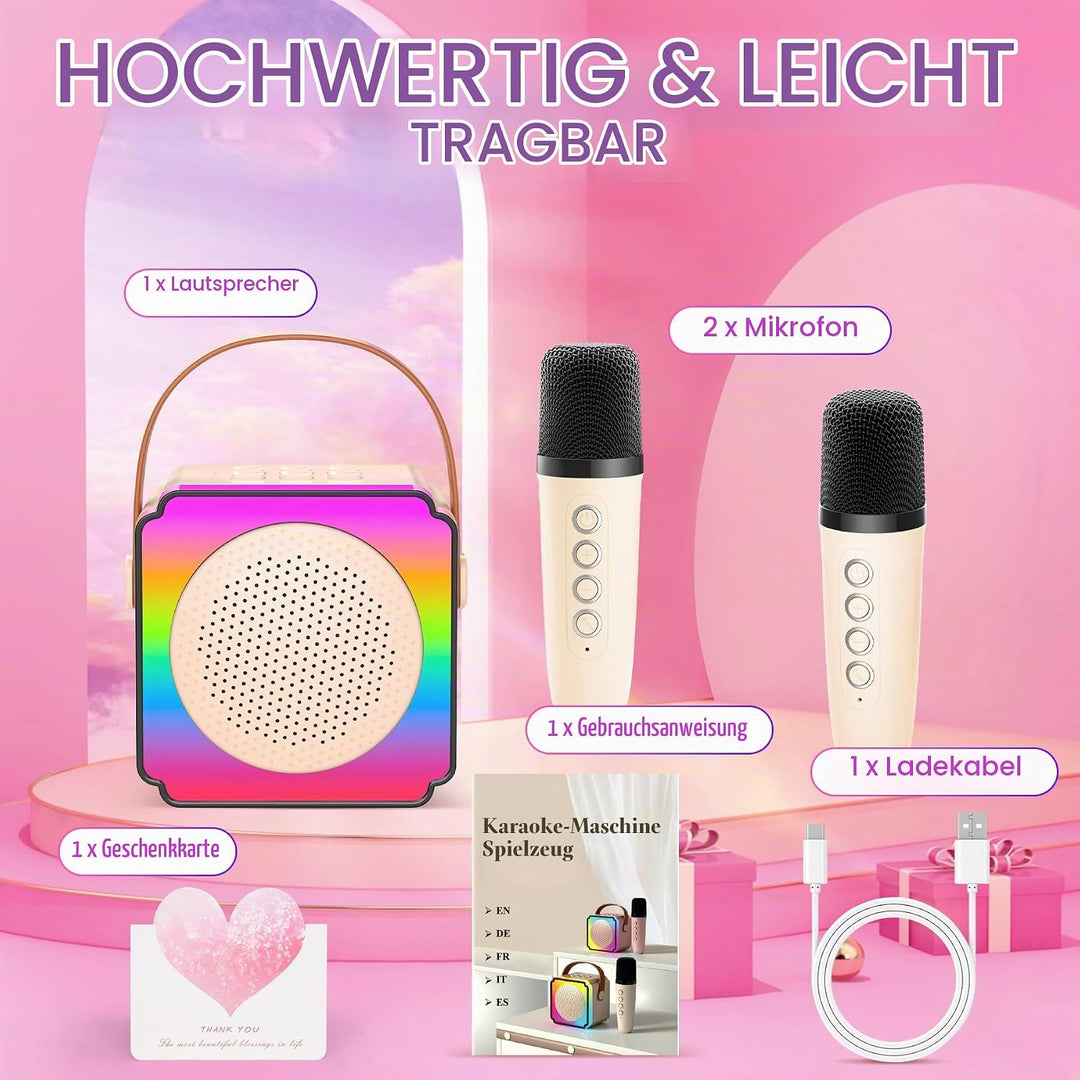 Karaoke Maschine mit 2 Mikrofonen, Geburtstag Geschenk für Kinder ab 3 Jahre, Karaoke Maschine Kinde