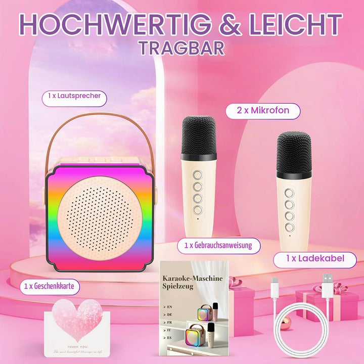 Karaoke Maschine mit 2 Mikrofonen, Geburtstag Geschenk für Kinder ab 3 Jahre, Karaoke Maschine Kinde