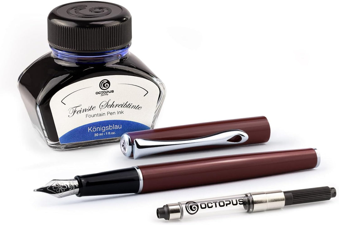 Diplomat Traveller Dark Red Füllhalter-Set, Füllhalter aus Metall im Set mit Schreibtinte und Konver