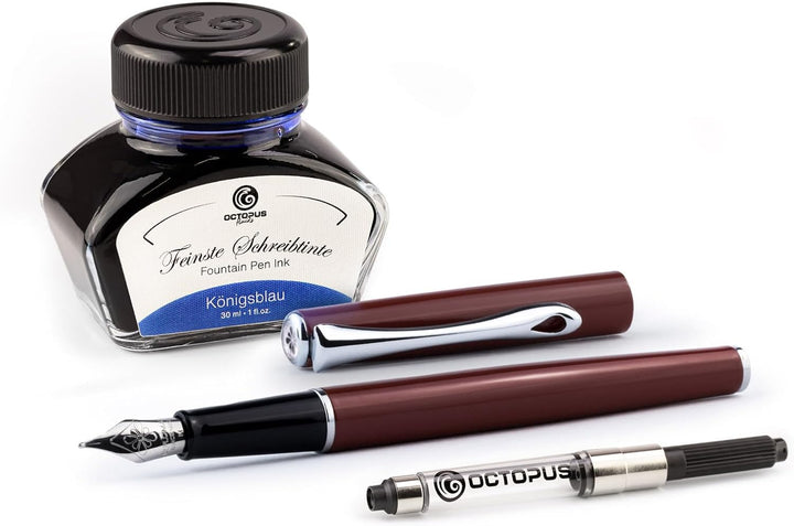 Diplomat Traveller Dark Red Füllhalter-Set, Füllhalter aus Metall im Set mit Schreibtinte und Konver